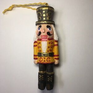 Hand Carved Yellow and Red Nutcracker Ornament